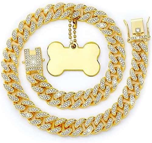 COLLAR PARA MASCOTA TIPO CUBAN LINK ICED OUT – ACABADO DORADO
