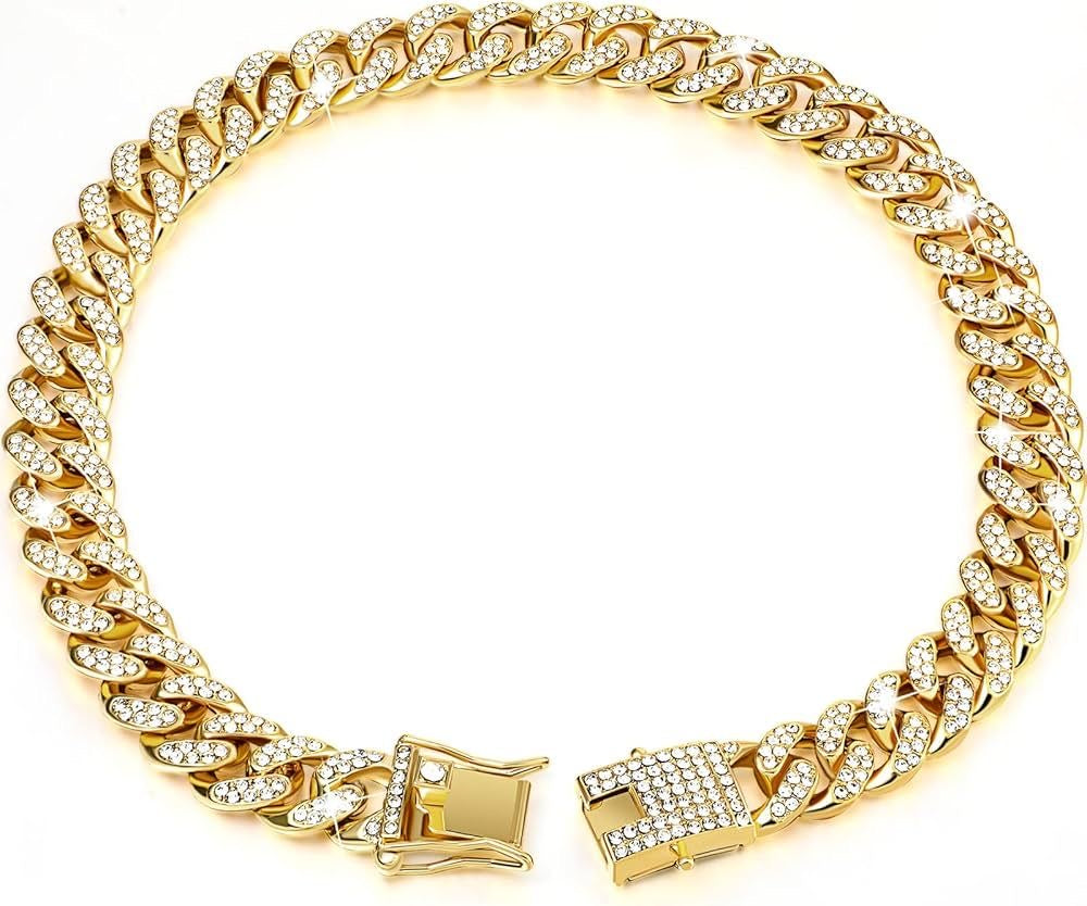 COLLAR PARA MASCOTA TIPO CUBAN LINK ICED OUT – ACABADO DORADO
